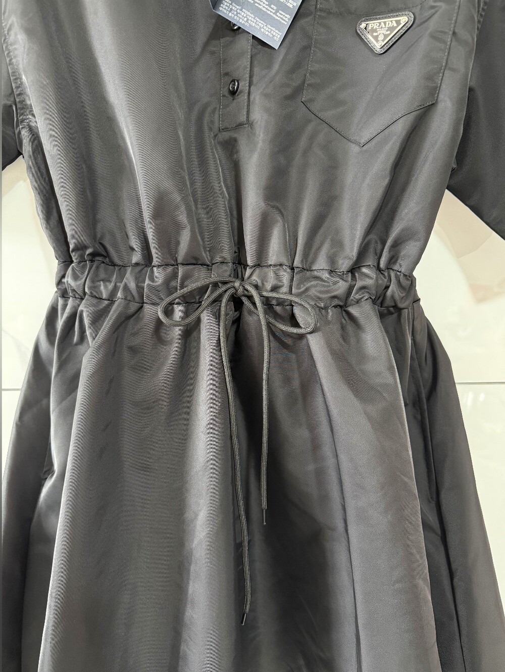 Prada Black Short-Sleeve Drawstring A-Line Mini Dress - Picture 6 of 13
